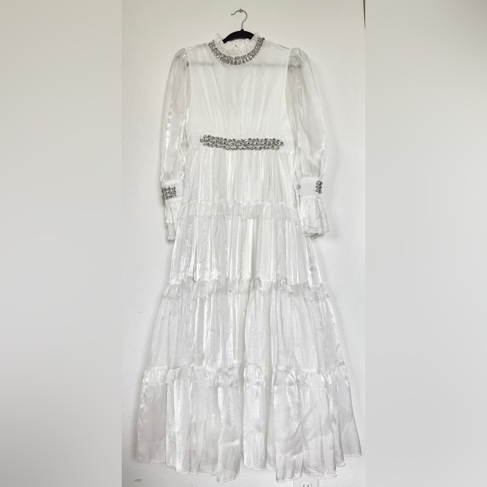 Raphaëlle crystal-embellished tiered midi dress NWT S Miss Rosier